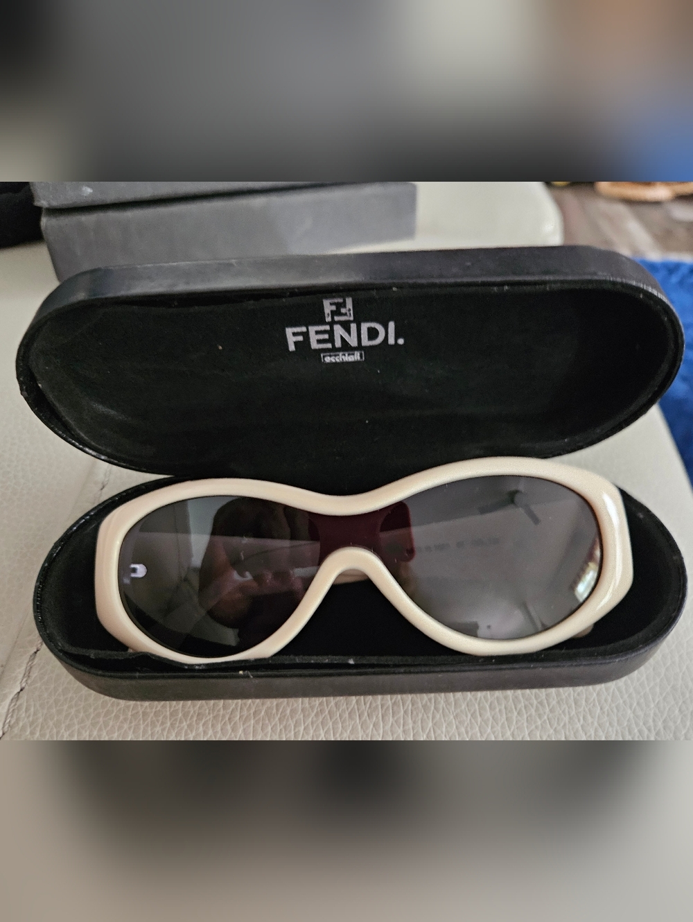 Fendi White Curved Frame Sunglasses with Dark Lenses Never Worn. $100